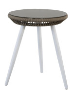 ALESTER set 2 poltroncine e 1 tavolino bianco o tortora in alluminio e corda e cuscino di seduta incluso per interno ed esterno