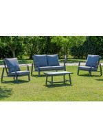 AMOBEL ensemble de salon en aluminium anthracite et coussins gris pour jardin ou terrasse