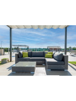 BELLAGIO corner sofa set and coffee table in aluminum and synthetic wicker and removable cushions for garden terraces