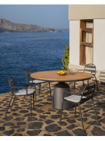 CRETA tavolo Ø120 piano in legno massello di teck e base in alluminio grigio per interno e per esterno