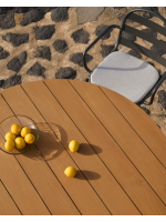 CRETA Ø120 table piètement en aluminium gris et plateau en bois de teck massif pour l'intérieur et l'extérieur