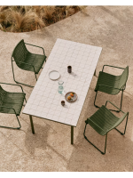 OLIVIA table fixe 223x101 en acier galvanisé vert et plateau en carrelage design pour extérieur et intérieur