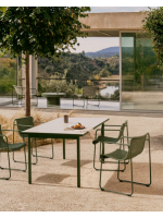 OLIVIA table fixe 223x101 en acier galvanisé vert et plateau en carrelage design pour extérieur et intérieur