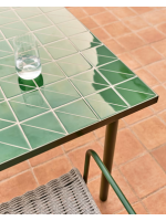 DUAL tavolo fisso 182x91 in acciaio zincato verde e piano di piastrelle design per esterno e interno
