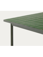 DUAL fixed table 182x91 in green galvanized steel and tile top design for outdoor and indoor
