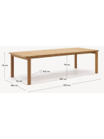 LICRA Table en bois de teck massif 220x102 ou 280x112 pour extérieur ou intérieur