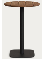 MARGHE mesa alta 99 cm sobre Ø 70 madera maciza de acacia acabado nogal y base de metal negro para bares heladerías restaurantes