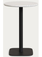 FINA Mesa alta 99 cm con sobre Ø70 en hormigón terrazo veneciano y base de metal negro para bares heladerías restaurantes