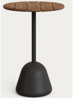 BANDEN Table de 99 cm de hauteur plateau Ø 70 en bois d'acacia finition noyer et piètement en métal et béton noir pour bars