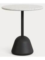 GRANT Mesa con tablero Ø 70 en terraza veneciana de hormigón y base de metal y hormigón negro para bares