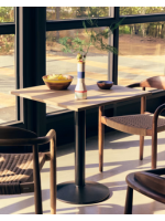 TAKEN table with top 70x70 or 60x60 or 90x90 cm in natural finish melamine and black metal base for bars and restaurants