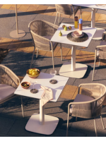 DANTS table avec plateau en hpl blanc 68x68 cm et piètement en métal verni blanc pour bars glaciers et restaurants