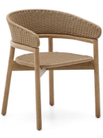 BRENT chaise avec accoudoirs en bois d'acacia naturel massif et corde pour jardin extérieur ou terrasse