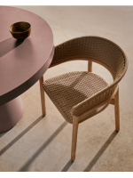 BRENT Silla con reposabrazos en madera maciza de acacia natural y cuerda para jardín exterior o terraza