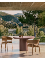 BRENT Silla con reposabrazos en madera maciza de acacia natural y cuerda para jardín exterior o terraza