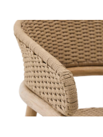 BRENT chaise avec accoudoirs en bois d'acacia naturel massif et corde pour jardin extérieur ou terrasse