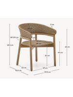BRENT Silla con reposabrazos en madera maciza de acacia natural y cuerda para jardín exterior o terraza
