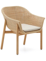 DONALD sedia con braccioli in legno massello di teak e rattan sintetico e cuscino sfoderabile per esterno e per interno