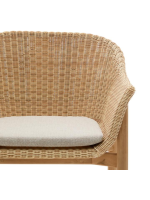 DONALD sedia con braccioli in legno massello di teak e rattan sintetico e cuscino sfoderabile per esterno e per interno