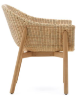 DONALD sedia con braccioli in legno massello di teak e rattan sintetico e cuscino sfoderabile per esterno e per interno