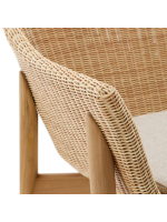 DONALD sedia con braccioli in legno massello di teak e rattan sintetico e cuscino sfoderabile per esterno e per interno