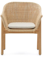 DONALD sedia con braccioli in legno massello di teak e rattan sintetico e cuscino sfoderabile per esterno e per interno