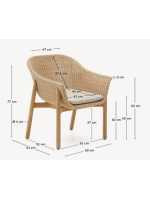 DONALD sedia con braccioli in legno massello di teak e rattan sintetico e cuscino sfoderabile per esterno e per interno