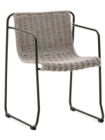 MERCURIO chaise avec accoudoirs en corde synthétique grise et pieds en acier galvanisé vert pour l'extérieur