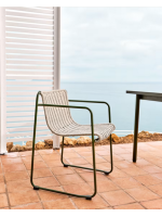 MERCURIO chaise avec accoudoirs en corde synthétique grise et pieds en acier galvanisé vert pour l'extérieur
