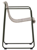 MERCURIO chaise avec accoudoirs en corde synthétique grise et pieds en acier galvanisé vert pour l'extérieur