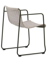 MERCURIO chaise avec accoudoirs en corde synthétique grise et pieds en acier galvanisé vert pour l'extérieur