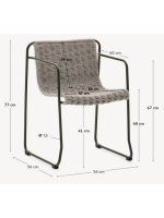 MERCURIO chaise avec accoudoirs en corde synthétique grise et pieds en acier galvanisé vert pour l'extérieur