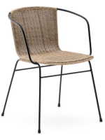 MESSY sedia con braccioli in rattan naturale e struttura in metallo nero per esterno o interno