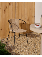 MESSY sedia con braccioli in rattan naturale e struttura in metallo nero per esterno o interno