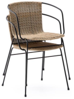 MESSY sedia con braccioli in rattan naturale e struttura in metallo nero per esterno o interno