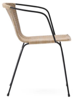 MESSY sedia con braccioli in rattan naturale e struttura in metallo nero per esterno o interno