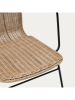 MESSY sedia con braccioli in rattan naturale e struttura in metallo nero per esterno o interno