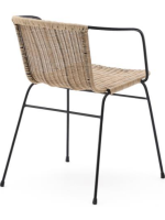 MESSY sedia con braccioli in rattan naturale e struttura in metallo nero per esterno o interno