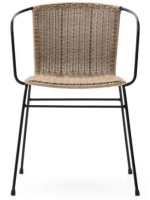 MESSY sedia con braccioli in rattan naturale e struttura in metallo nero per esterno o interno