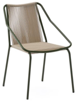 EDFU chaise avec accoudoirs en corde synthétique ecru et pieds en acier galvanisé vert pour l'extérieur