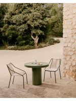 EDFU Silla con brazos en cuerda sintética ecru y patas de acero galvanizado verde para exterior