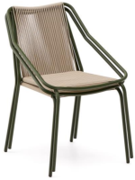EDFU chaise avec accoudoirs en corde synthétique ecru et pieds en acier galvanisé vert pour l'extérieur