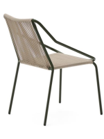 EDFU chaise avec accoudoirs en corde synthétique ecru et pieds en acier galvanisé vert pour l'extérieur