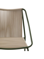 EDFU chair with armrests in ecru synthetic rope and green galvanized steel legs for outdoors