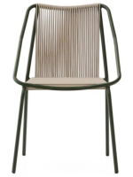 EDFU chair with armrests in ecru synthetic rope and green galvanized steel legs for outdoors