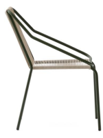 EDFU chair with armrests in ecru synthetic rope and green galvanized steel legs for outdoors