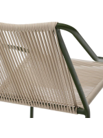 EDFU chair with armrests in ecru synthetic rope and green galvanized steel legs for outdoors