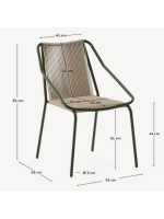 EDFU chair with armrests in ecru synthetic rope and green galvanized steel legs for outdoors