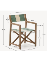 ILLOY Folding director's chair with armrests in solid acacia wood and fabric for outdoor use