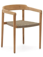 GIOVE chair with armrests in solid teak wood and rope for outdoor use